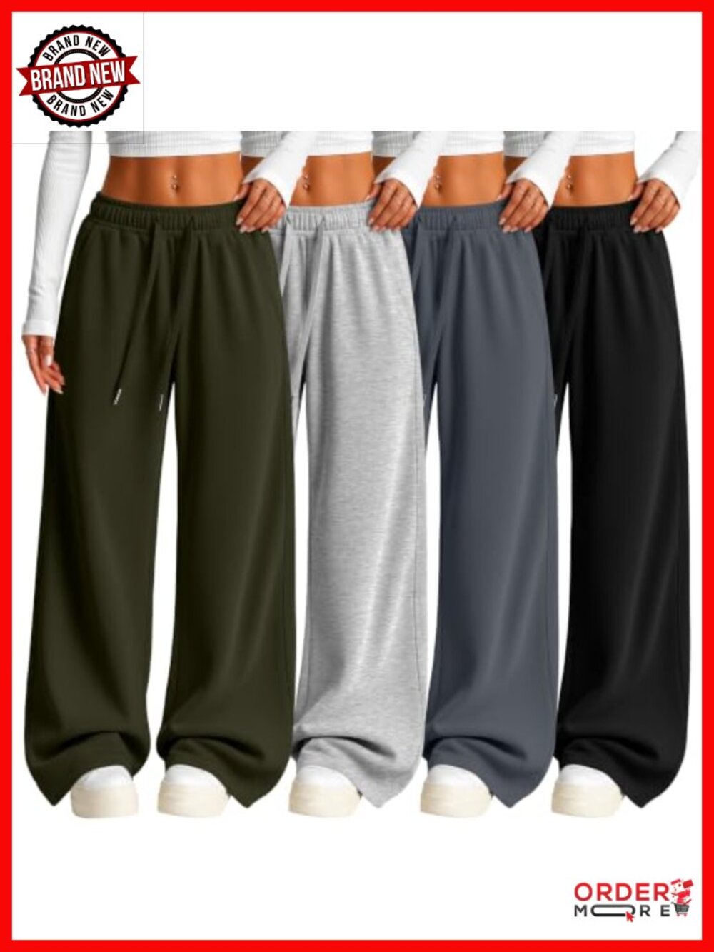 Wide Leg Sweatpants Baggy Pants 4 Pack Drawstring Pockets